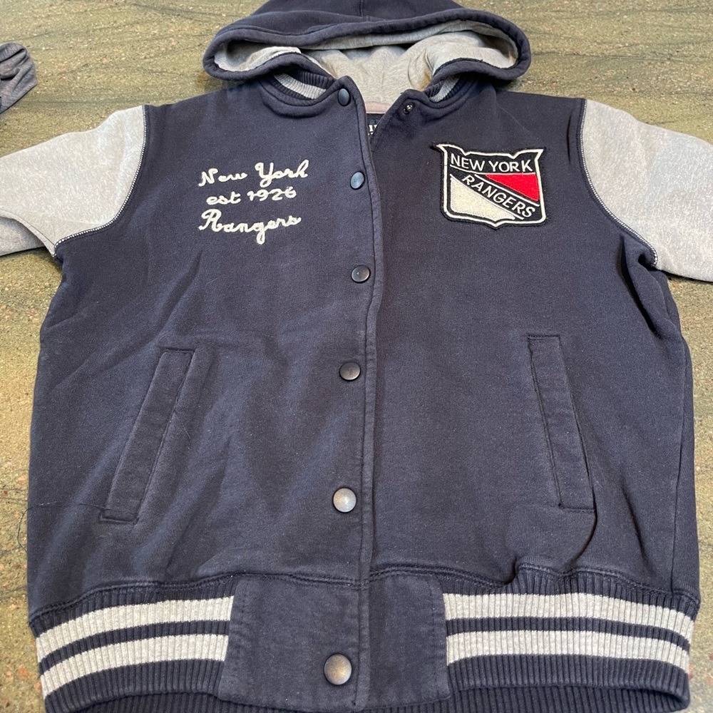 NY RANGERS OFFICIAL NFL est 1926 YTH M VINTAGE FLEECE JACKET W/HOOD